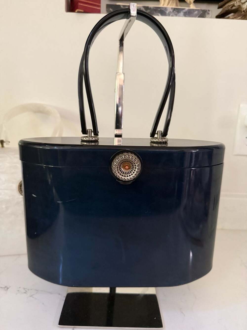 Wilardy Vintage 1950s Navy Blue Lucite Box Purse